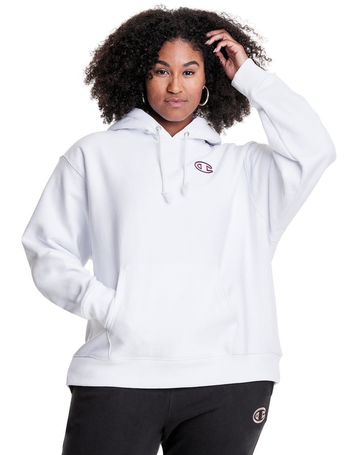 Sudadera Con Capucha Champion Mujer - Plus Reverse Weave Triple Outline Logo ( Blancas ) 4680195-BK